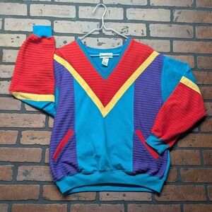 Blast Vintage 90s colorblock‎ V-Neck Sweater Saved by the Bell Style Women's S